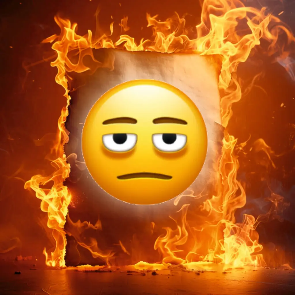 A close-up of Apple’s new “Face with Bags Under Eyes” emoji, depicting a tired expression with dark under-eye circles.